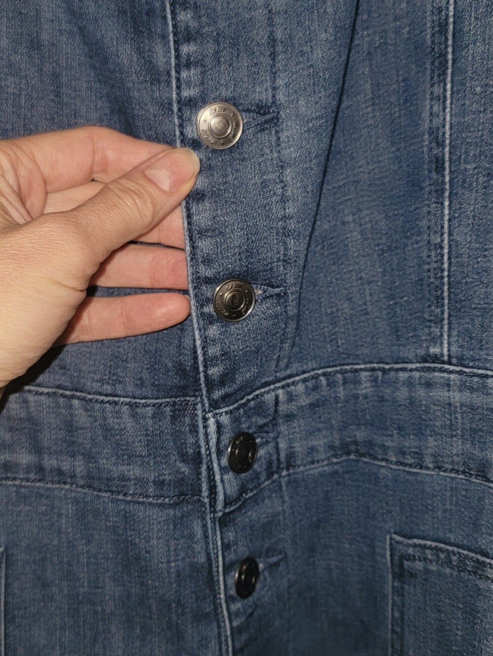 Aerie Medium Blue Button-Front Wide Leg Denim Overalls - Picture 6 of 16